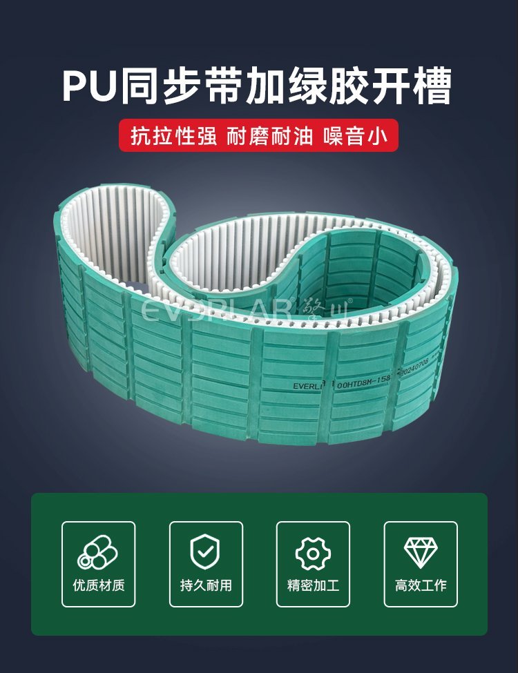 綠膠開槽PU同步帶，齒合精準(zhǔn)，耐磨降噪雙升級(jí)